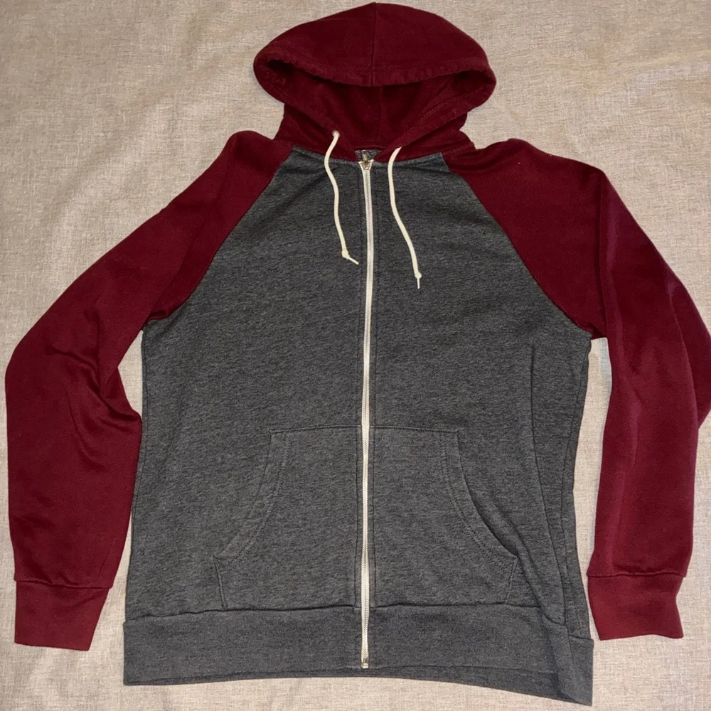 Old Navy Men's Zip-Up Hoodie in Charcoal and Burgundy